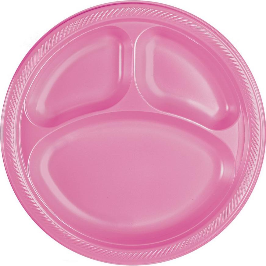 Pink Plastic Divided Dinner Plates 20ct